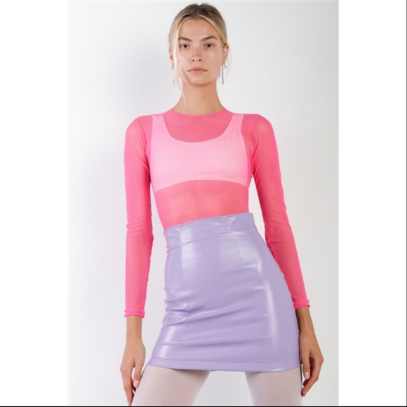 LAVENDER FAUX LEATHER HIGH WAIST MINI SKIRT - Picture 4 of 6